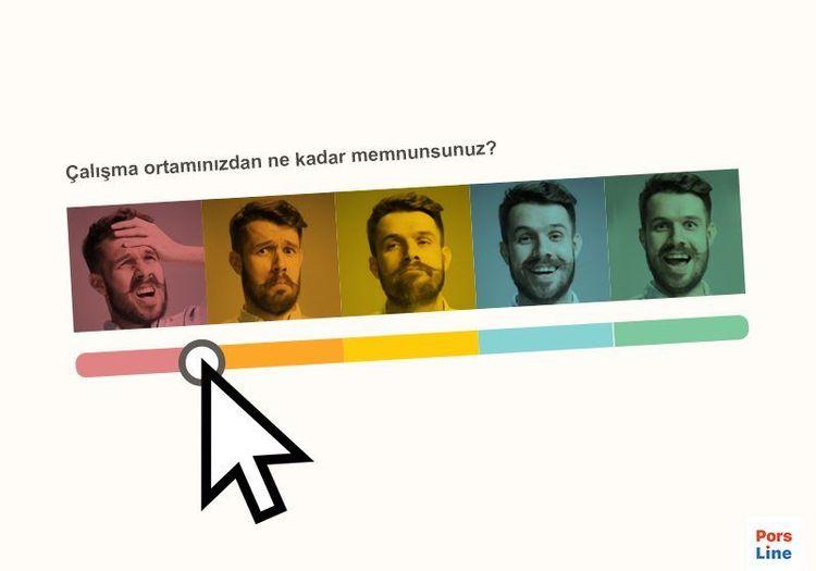 Likert ölçeği örneği, 5 puanlı memnuniyet anketi ve katılım düzeylerini gösteren derecelendirme ölçeği.
